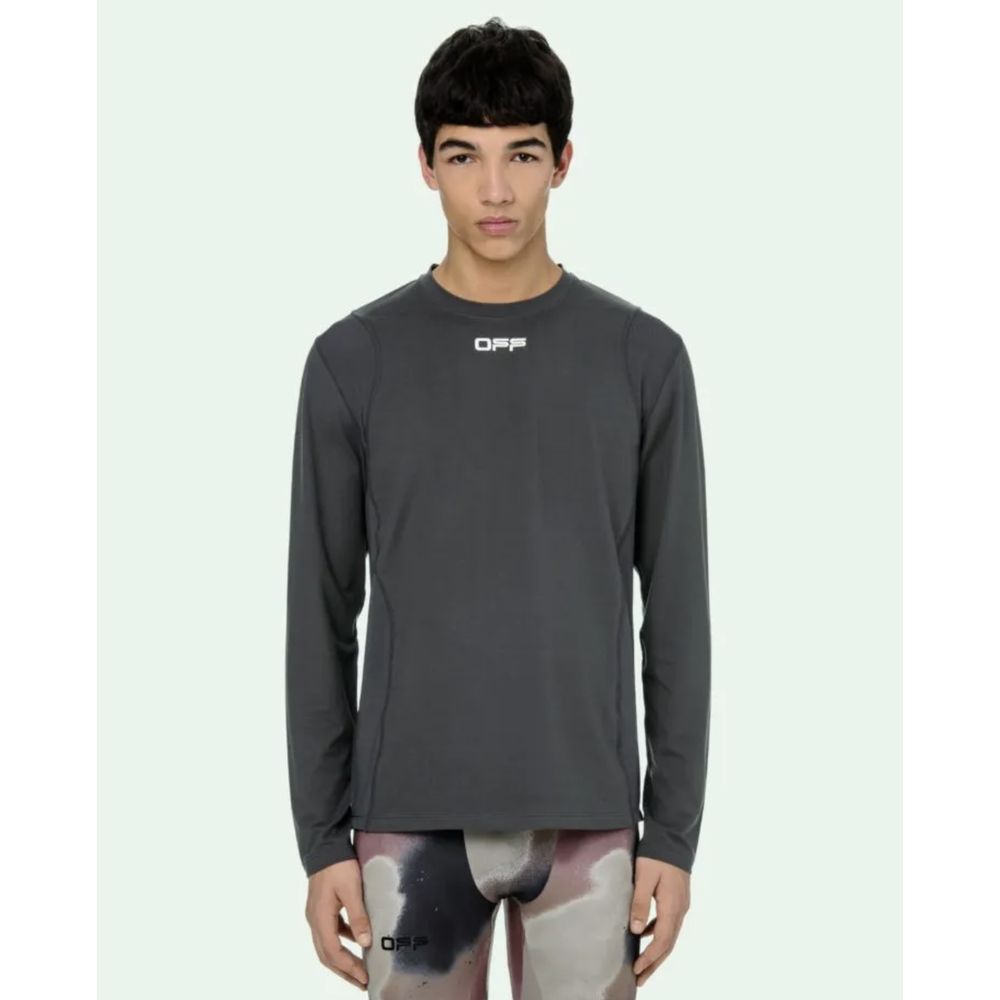 Off-White Chic Gray Logo Tee with Sleek Back Detail