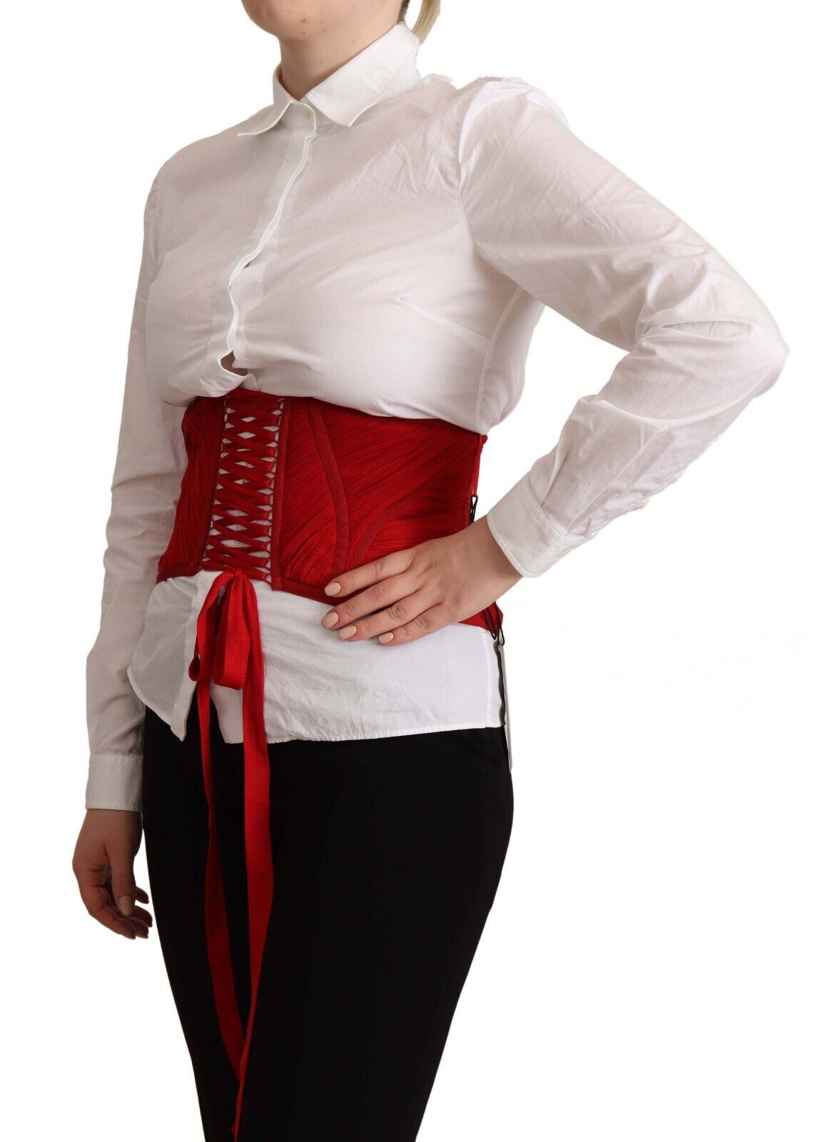 Dolce & Gabbana Elegant Red Silk Corset Belt Top