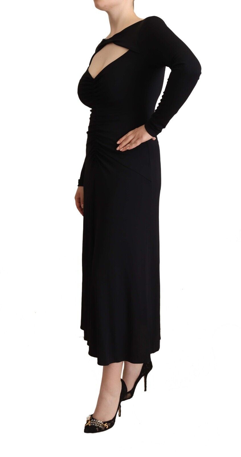 Pinko Elegant Black Nylon Stretch Maxi Dress