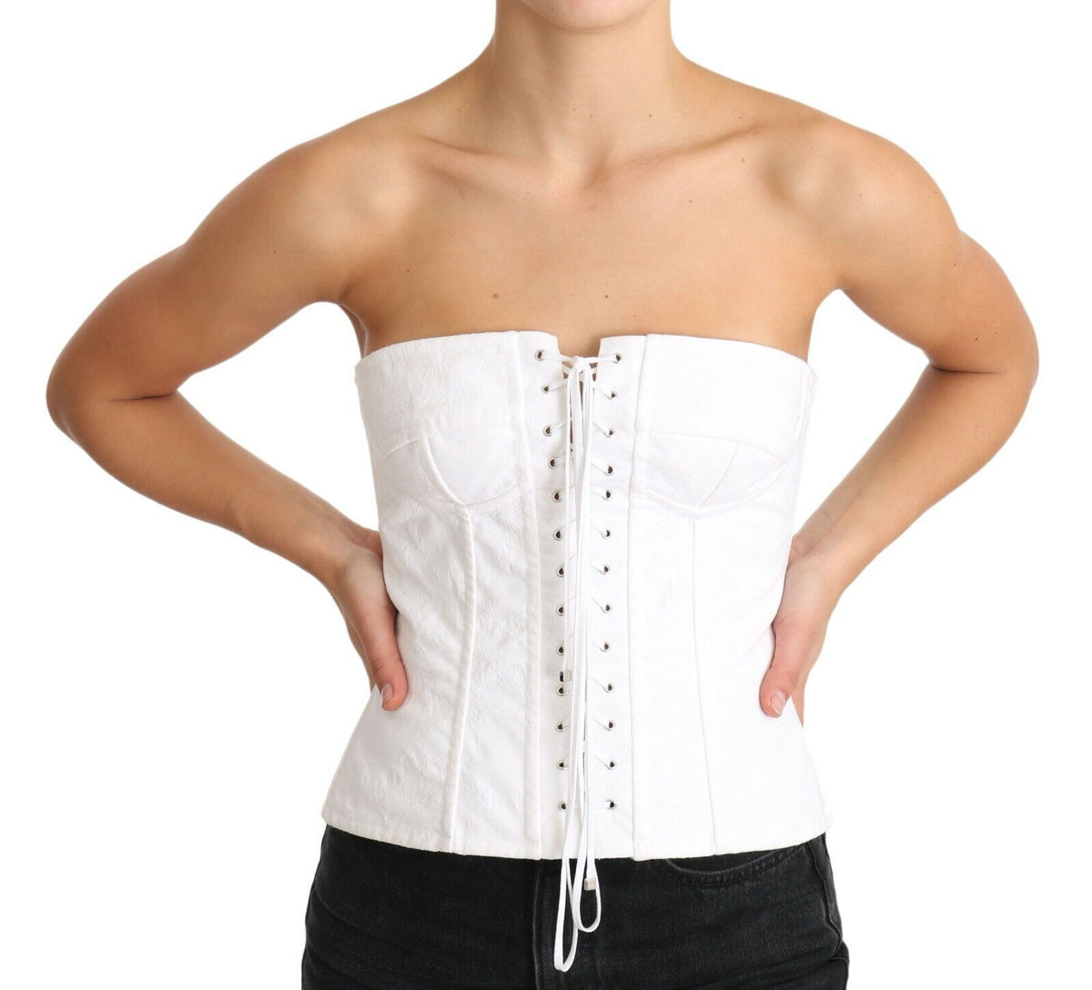 Dolce & Gabbana Elegant White Strapless Corset Top