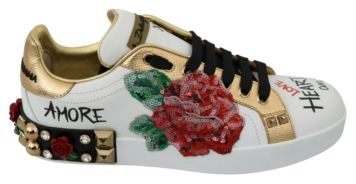 Dolce & Gabbana Elegant Sequined Floral Leather Sneakers