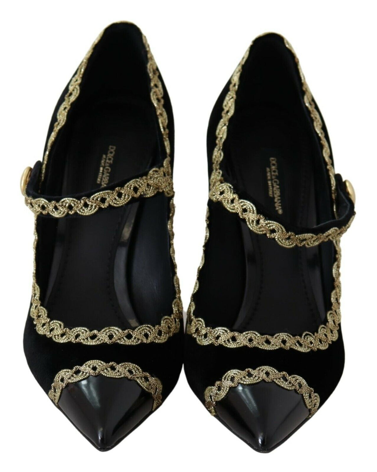 Dolce & Gabbana Elegant Gold-Embroidered Black Velvet Pumps