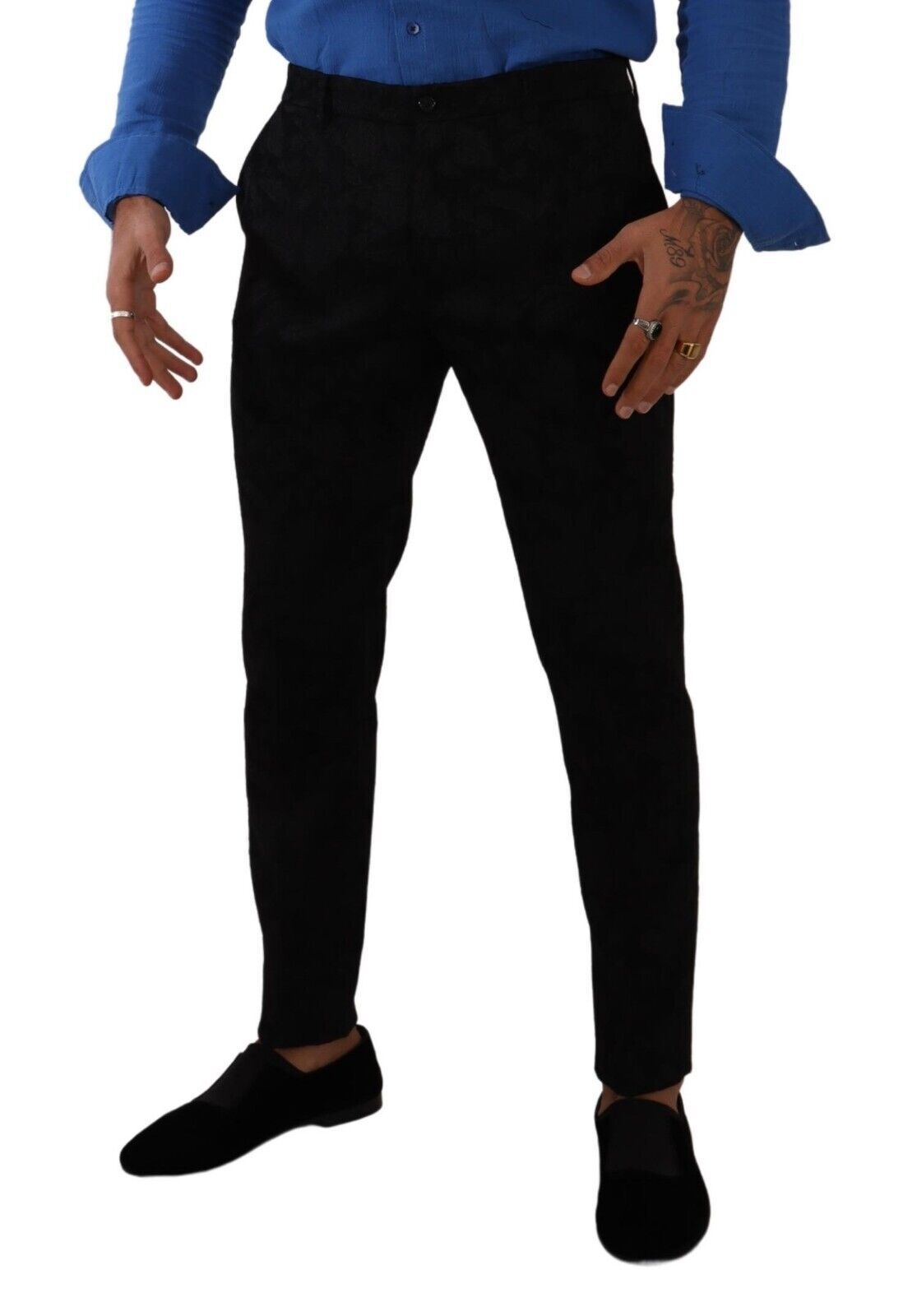 Dolce & Gabbana Elegant Slim Fit Dress Pants in Black Brocade