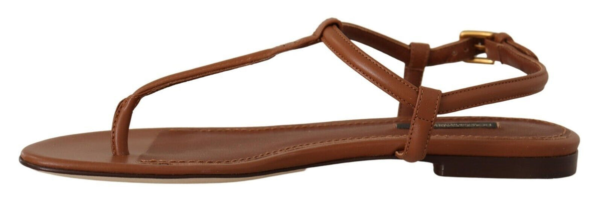 Dolce & Gabbana Elegant Leather T-Strap Flat Sandals