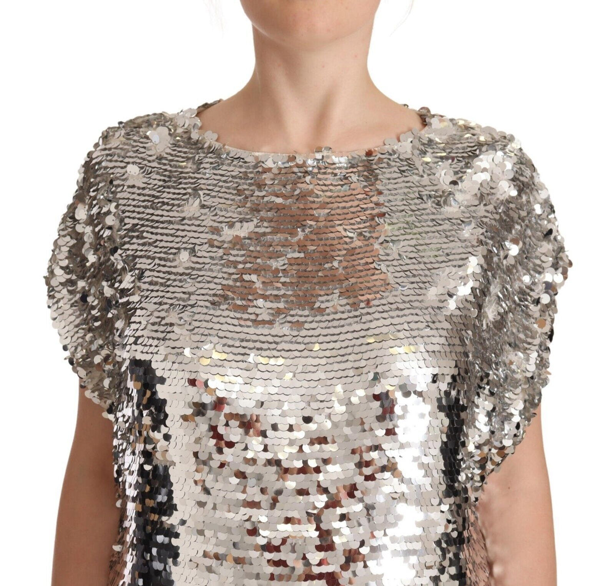 MSGM Elegant Sequined Boat Neck Mini Dress