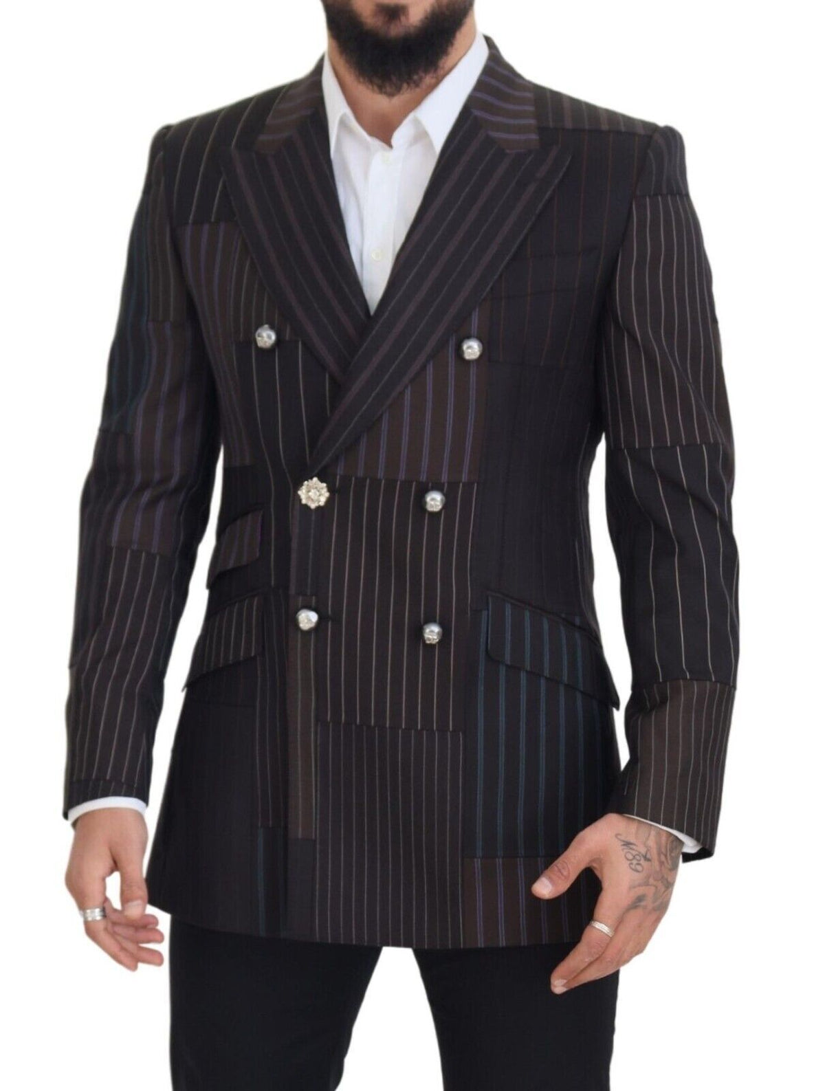 Dolce & Gabbana Multicolor Wool Silk Blend Slim Fit Blazer