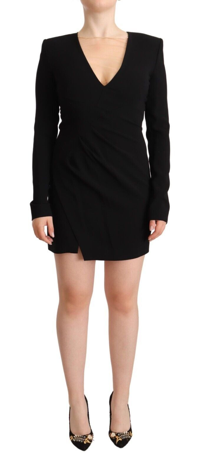 Dsquared² Black Long Sleeves Deep V-Neck Mini Sheath Dess