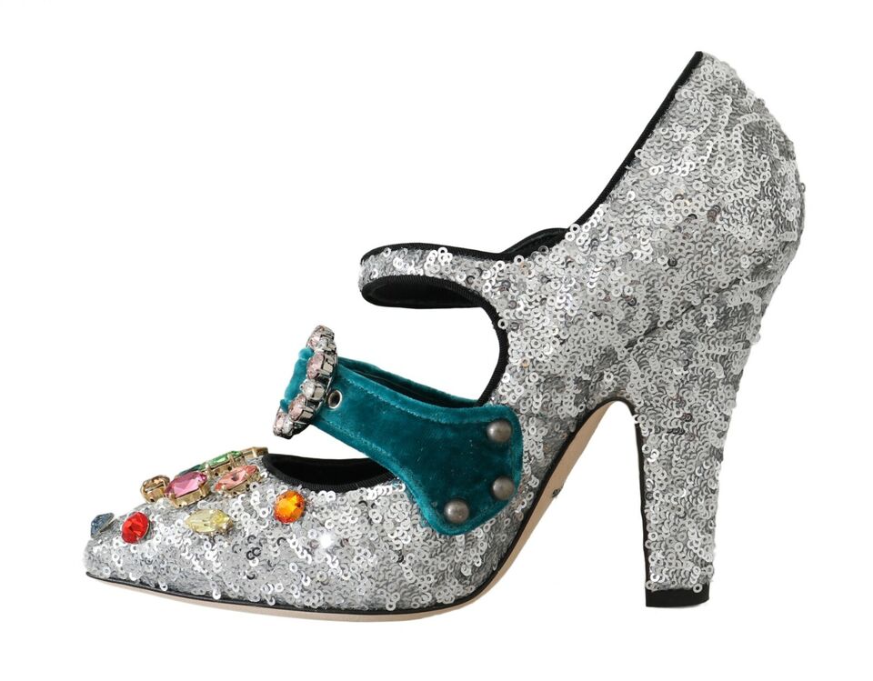 Dolce & Gabbana Elegant Silver-Black Crystal Mary Janes Pumps